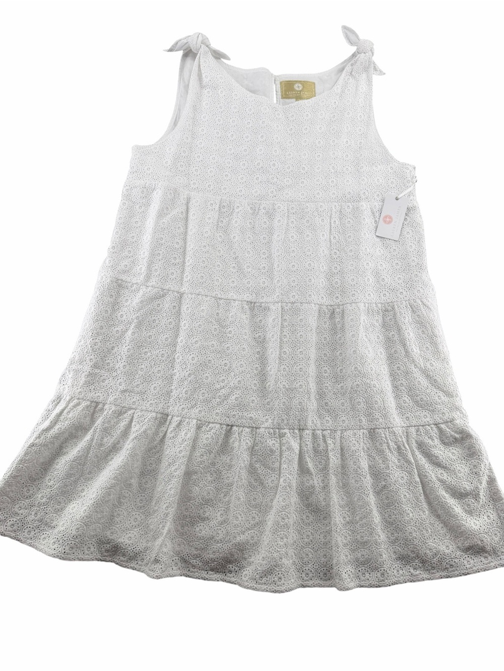 Lauren James Newport Tiered Shoulder Knot Dress/White Eyelet/Size: Large - Picture 7 of 16